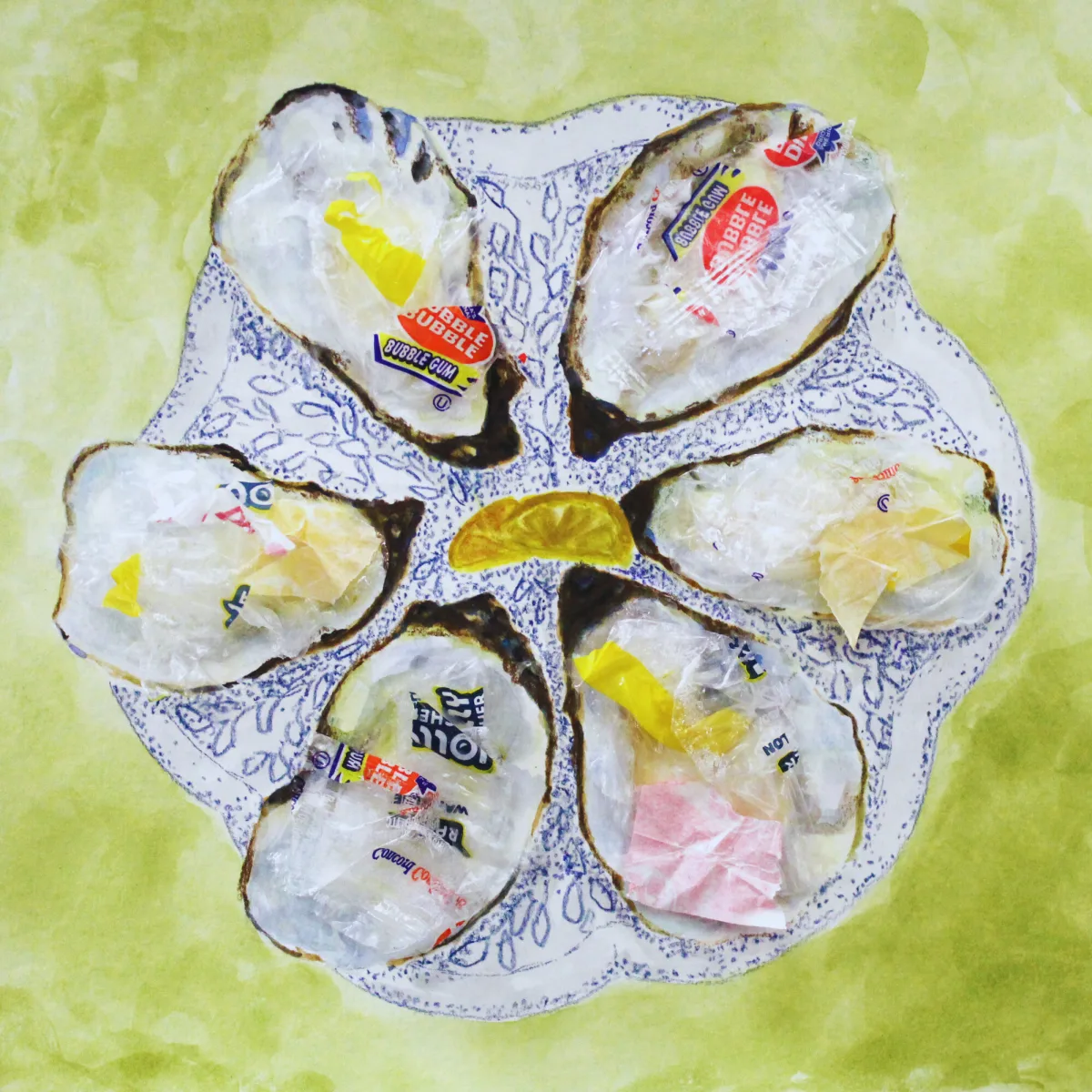 Circular oyster composition constructed from found plastic trash